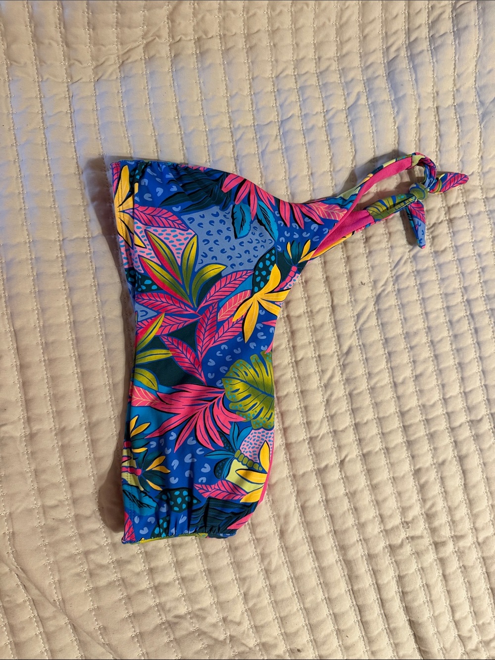 Womanβs Tropical Blue One-Piece Swimsuit with Pink & Yellow Leaf Print